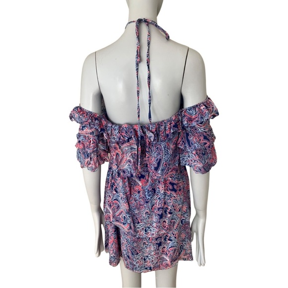 PARKER 100% Silk Lorenzo Paisley Cold Shoulder Halter Dress Size 0 - Picture 6 of 15